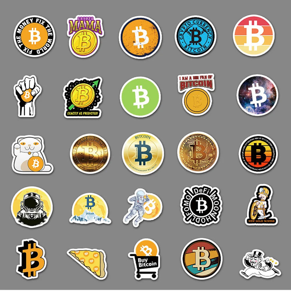 Bitcoin stickers in a pack of 50