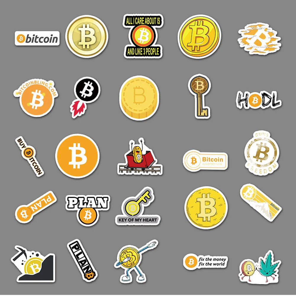 Bitcoin stickers in a pack of 50